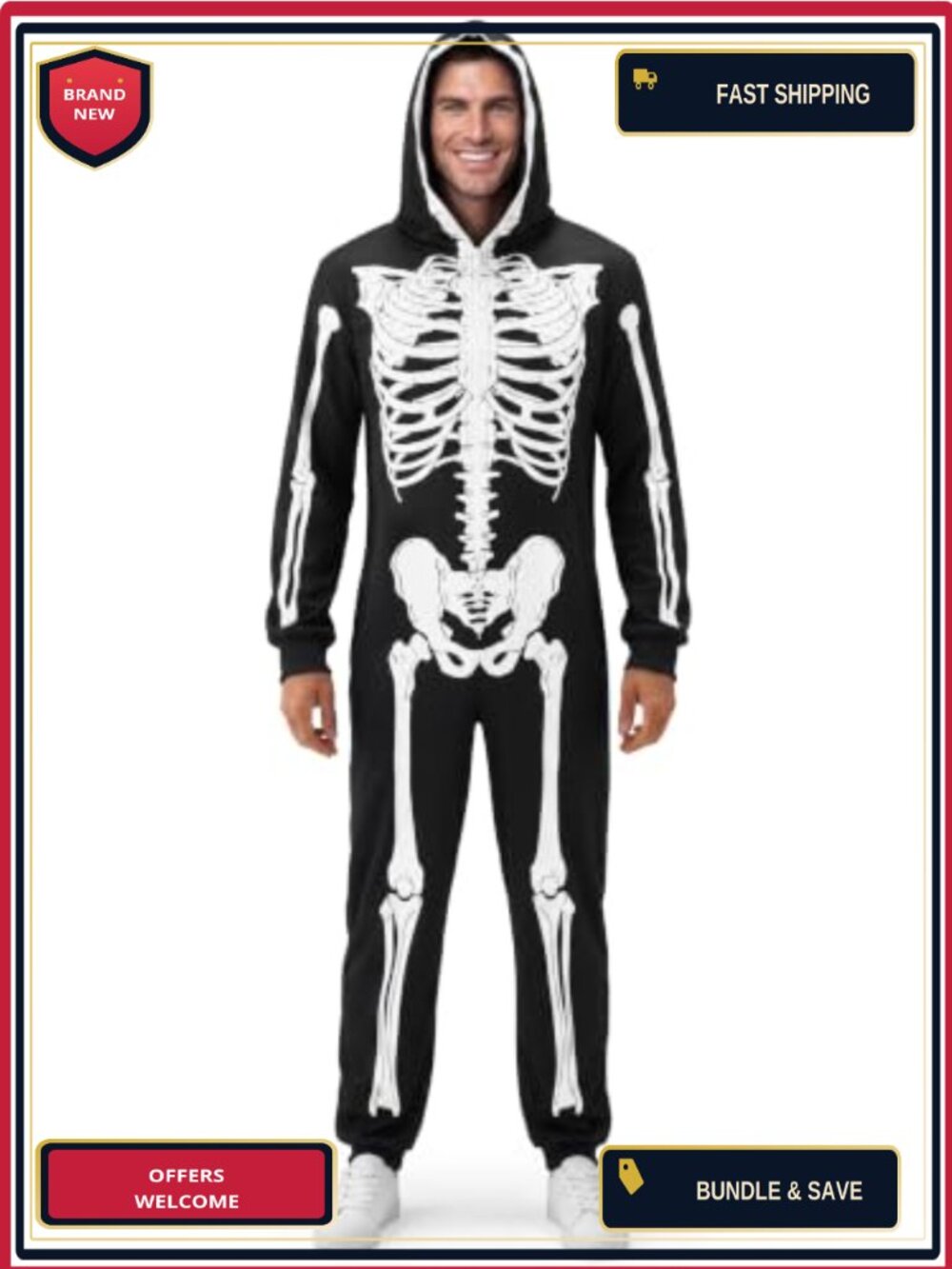 Adult Skeleton Halloween Costume Men's Graphic Jumpsuit Cosplay